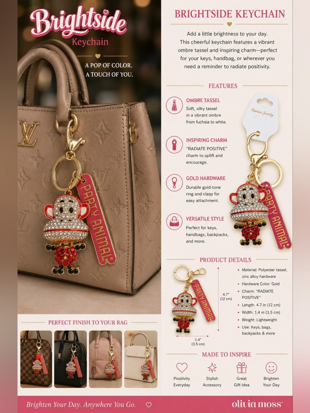 Party Animal Red Monkey Keychain Charm